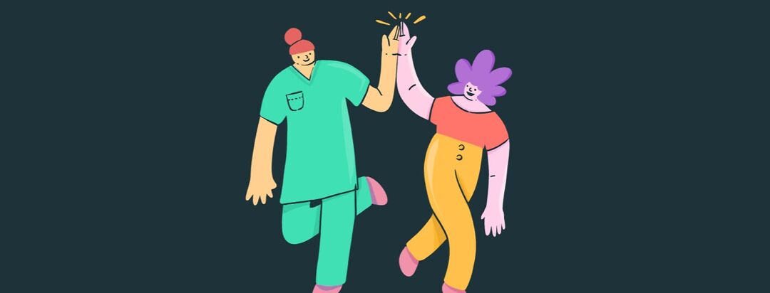 A healthcare professional and a patient share a high five.
